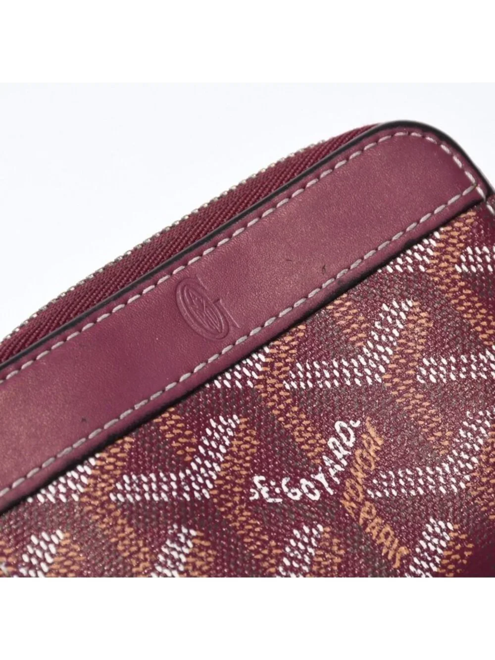 Goyard Matignon PM Card Case Coin Purse Din Canvas Leather Red Silver